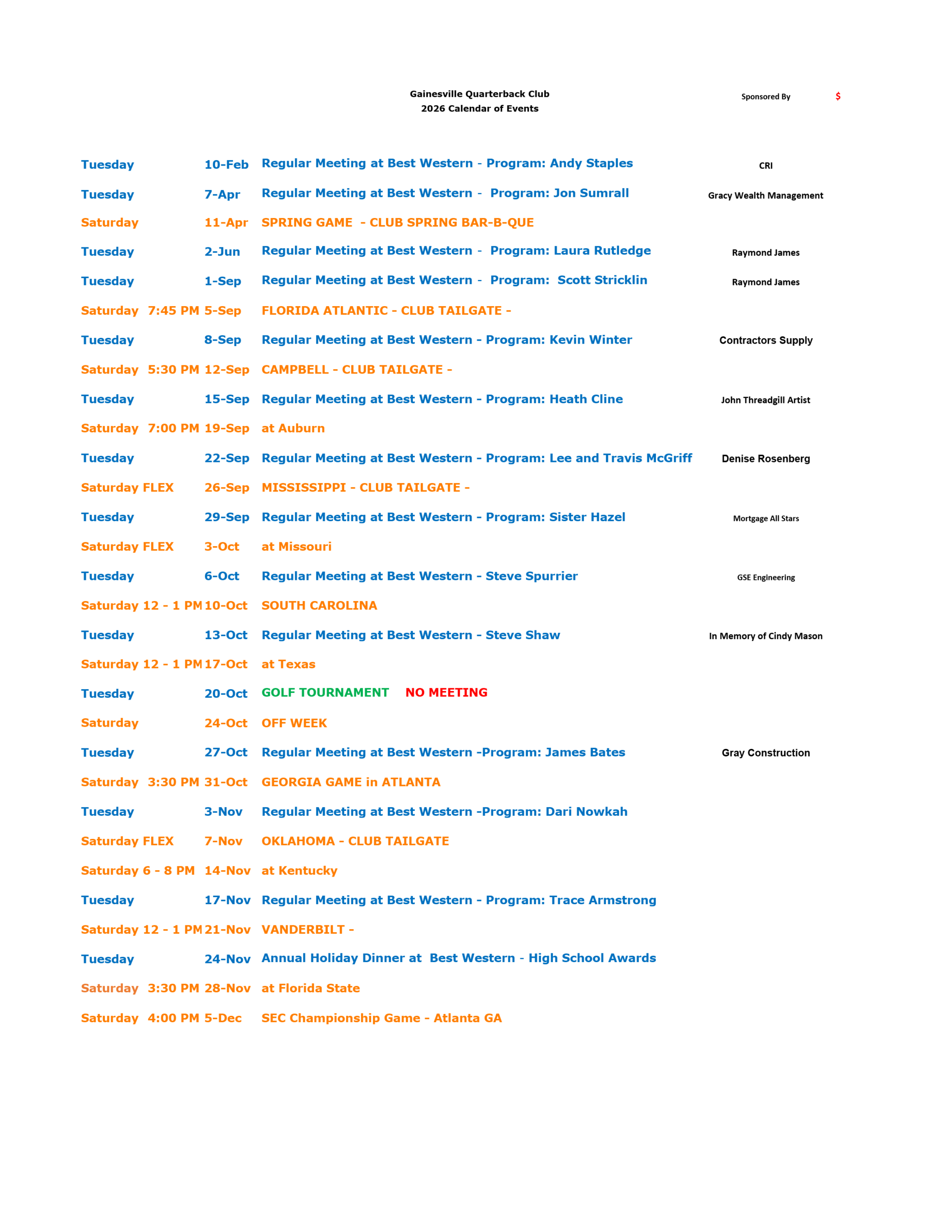 2026 Calendar of Events 8.39